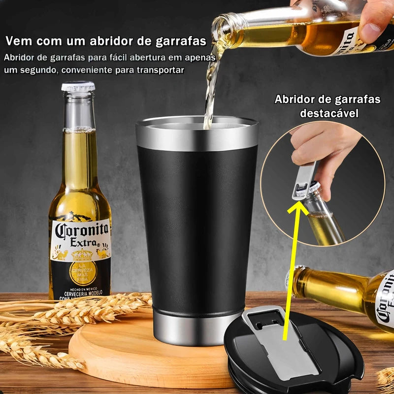 Copo com Isolamento térmico em aço inoxidável com tampa 475ml