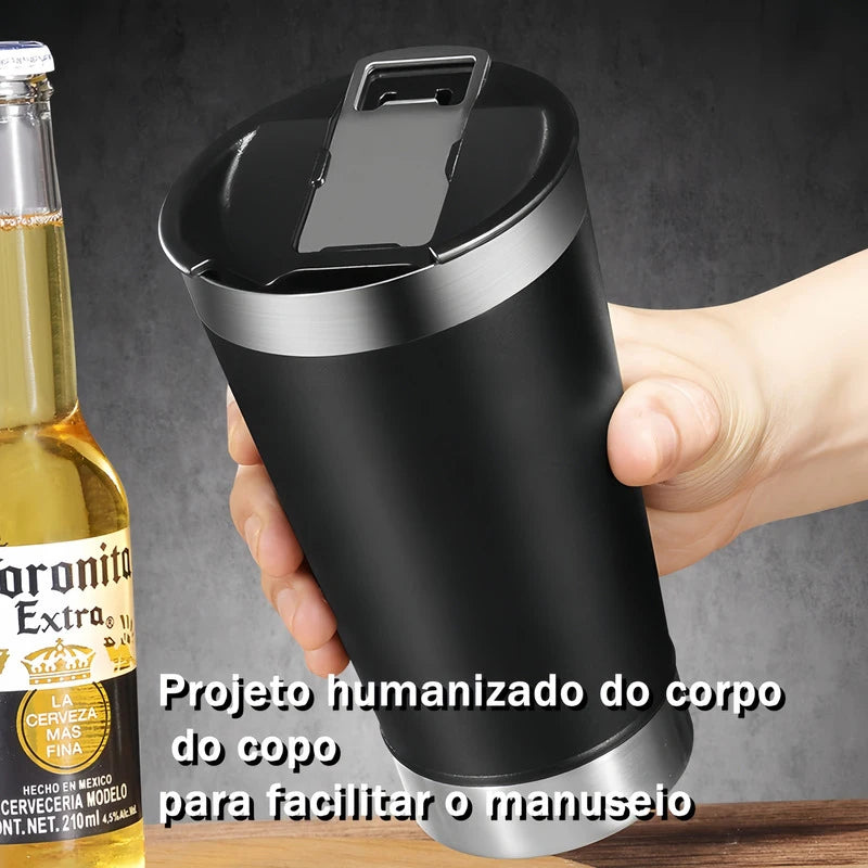 Copo com Isolamento térmico em aço inoxidável com tampa 475ml