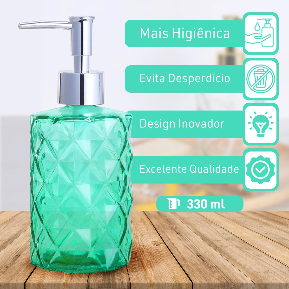 Dispenser de Vidro para Sabonete Líquido 330ml