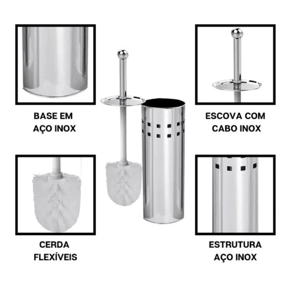 Kit Limpeza Sanitária Vaso Aço Inox Com Suporte Espelhado