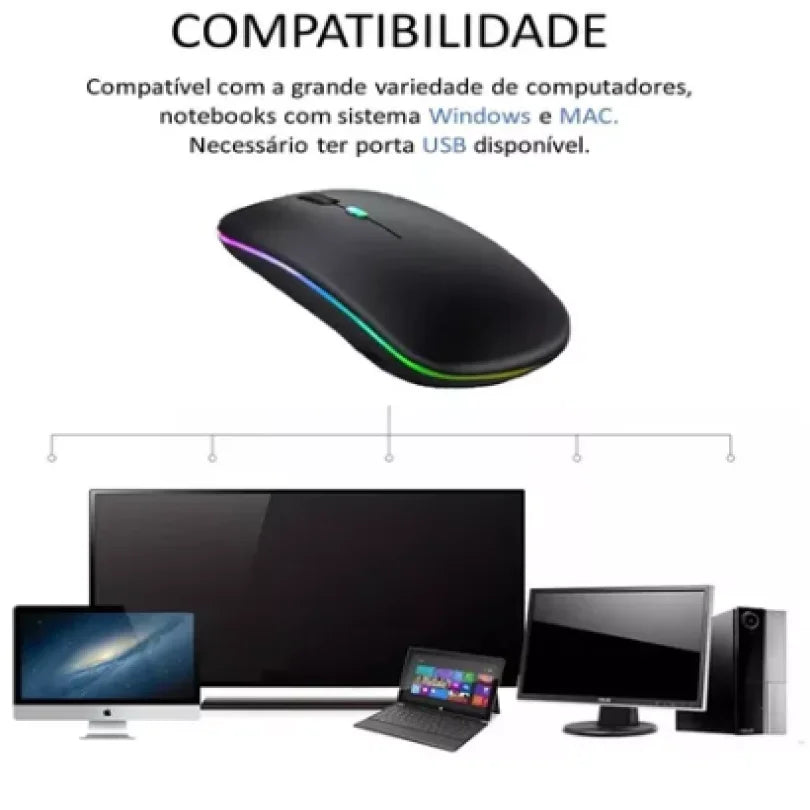 Mouse Bluetooth Recarregável Gamer RGB