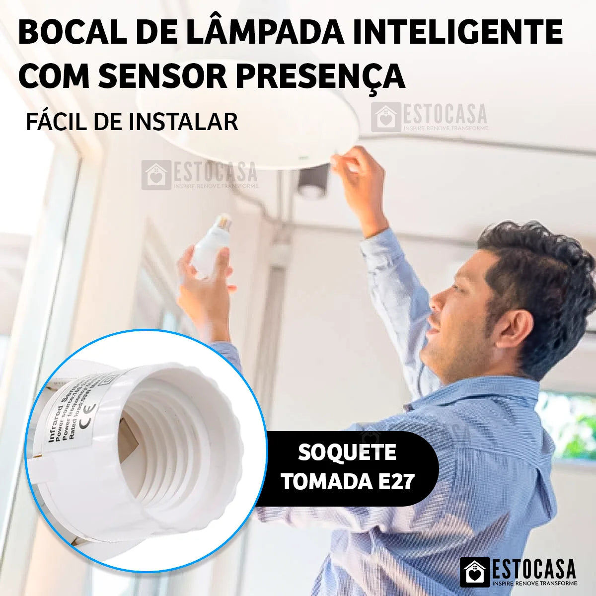 Sensor De Presença Soquete Bocal E27 para Lampada Fotocélula