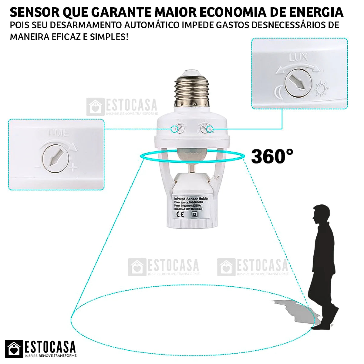 Sensor De Presença Soquete Bocal E27 para Lampada Fotocélula