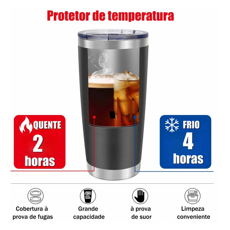 Copo com Isolamento térmico em aço inoxidável com tampa 475ml