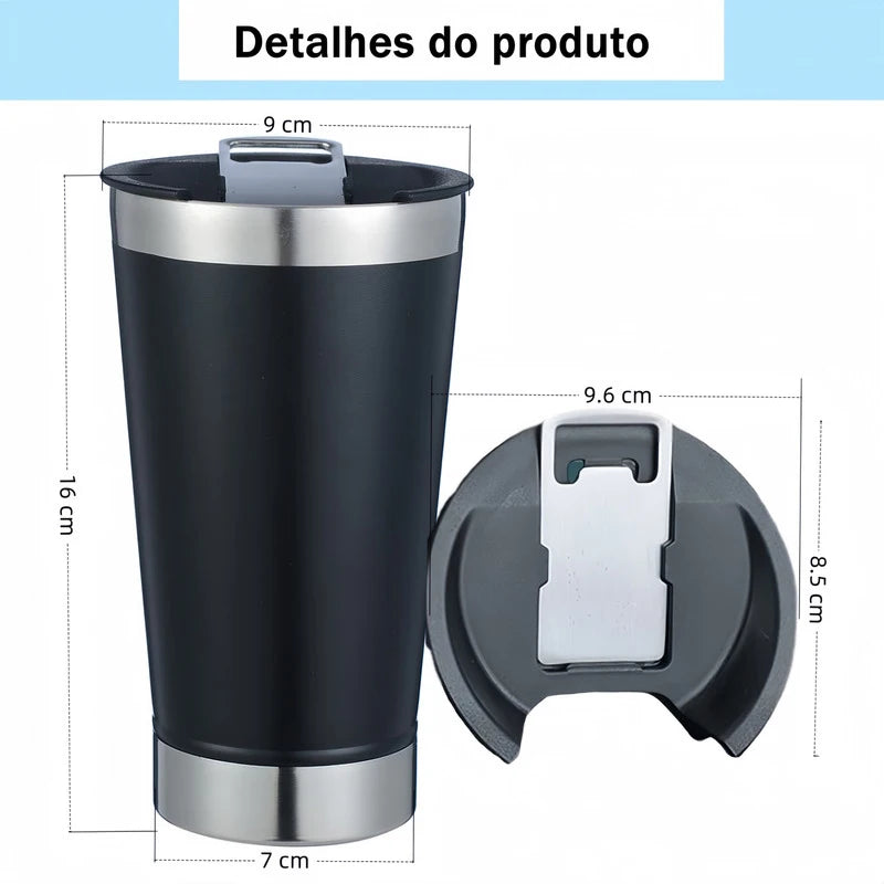 Copo com Isolamento térmico em aço inoxidável com tampa 475ml