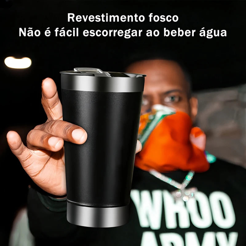 Copo com Isolamento térmico em aço inoxidável com tampa 475ml